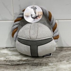 Star Wars MANDALORIAN Plush Head Squeaker Rope Ring Dog Toy 7” MANDO NEW